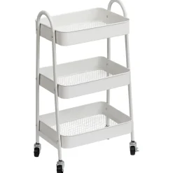 DESSERTE METAL SUR ROULETTES 3 NIVEAUX BLANC