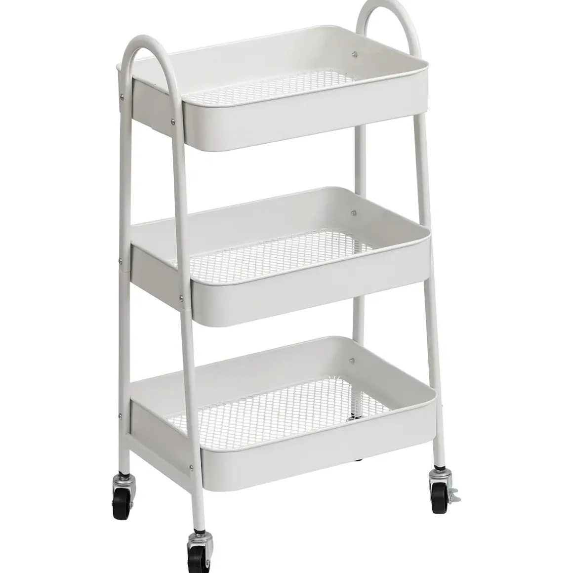 DESSERTE METAL SUR ROULETTES 3 NIVEAUX BLANC