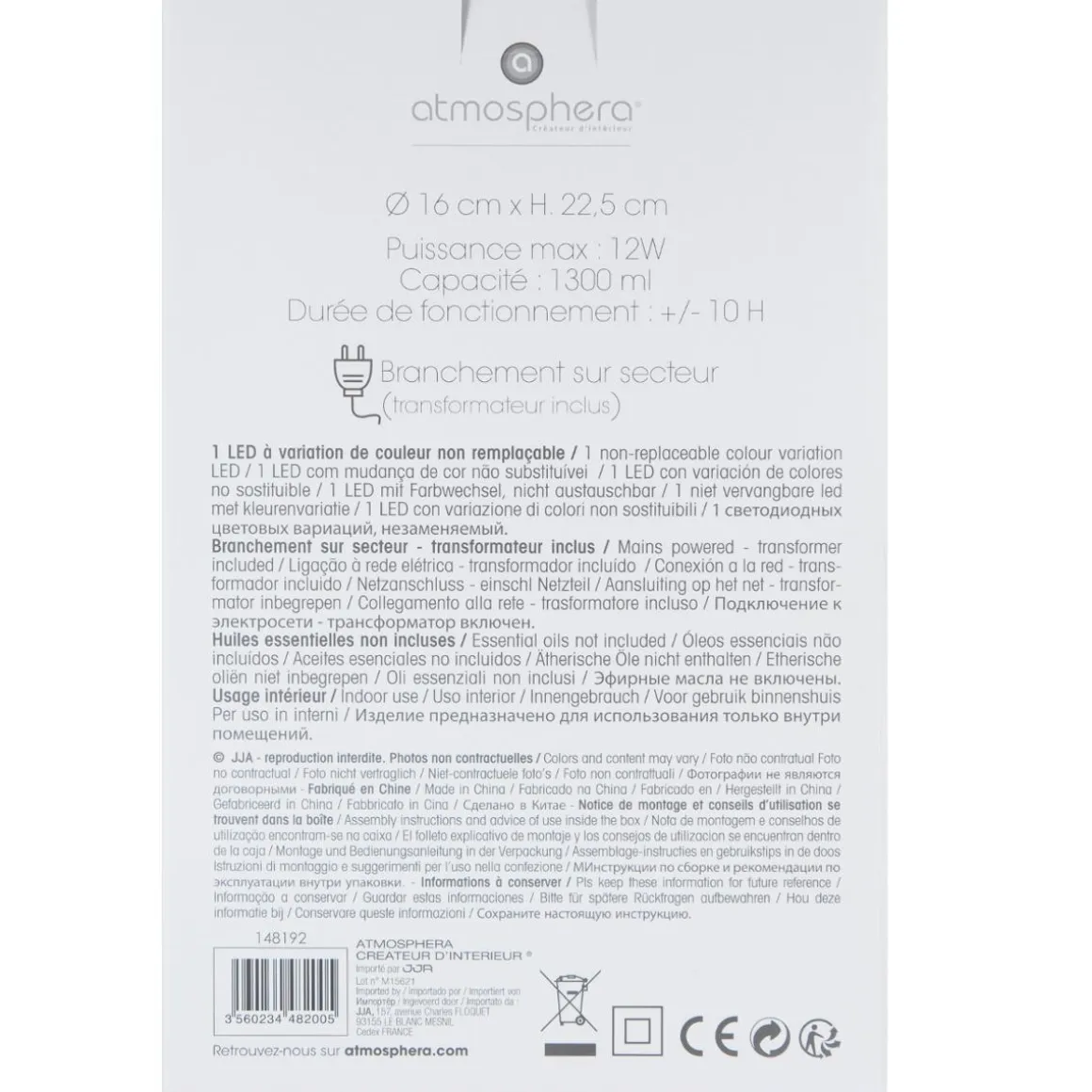 DIFFUSEUR HUILES ESSENTIELLES H22.5CM