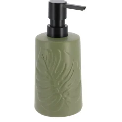 DISTRIBUTEUR A SAVON GRES ROND DECOR FEUILLE 430ML KAKI