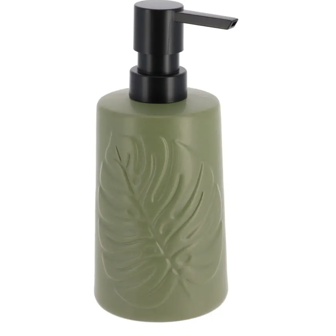 DISTRIBUTEUR A SAVON GRES ROND DECOR FEUILLE 430ML KAKI