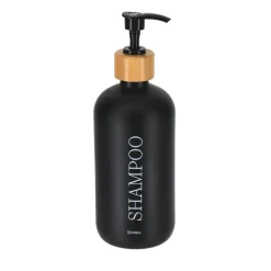 DISTRIBUTEUR SHAMPOING VERRE BAMBOU 500ML NOIR MAT