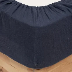 DRAP HOUSSE GAZE DE COTON BLEU 140X190CM