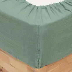 DRAP HOUSSE GAZE DE COTON CELADON 160X200CM