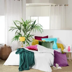 DRAP HOUSSE 2 PERSONNES 180X200CM UNI LINA PETROLE