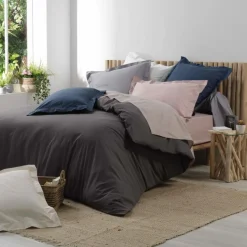 DRAP HOUSSE 2 P 140X190 CM PERCALE UNI GRIS