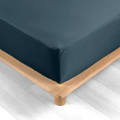 DRAP HOUSSE 140X190CM PERCALE UNI 78 FILS BLEU NUIT