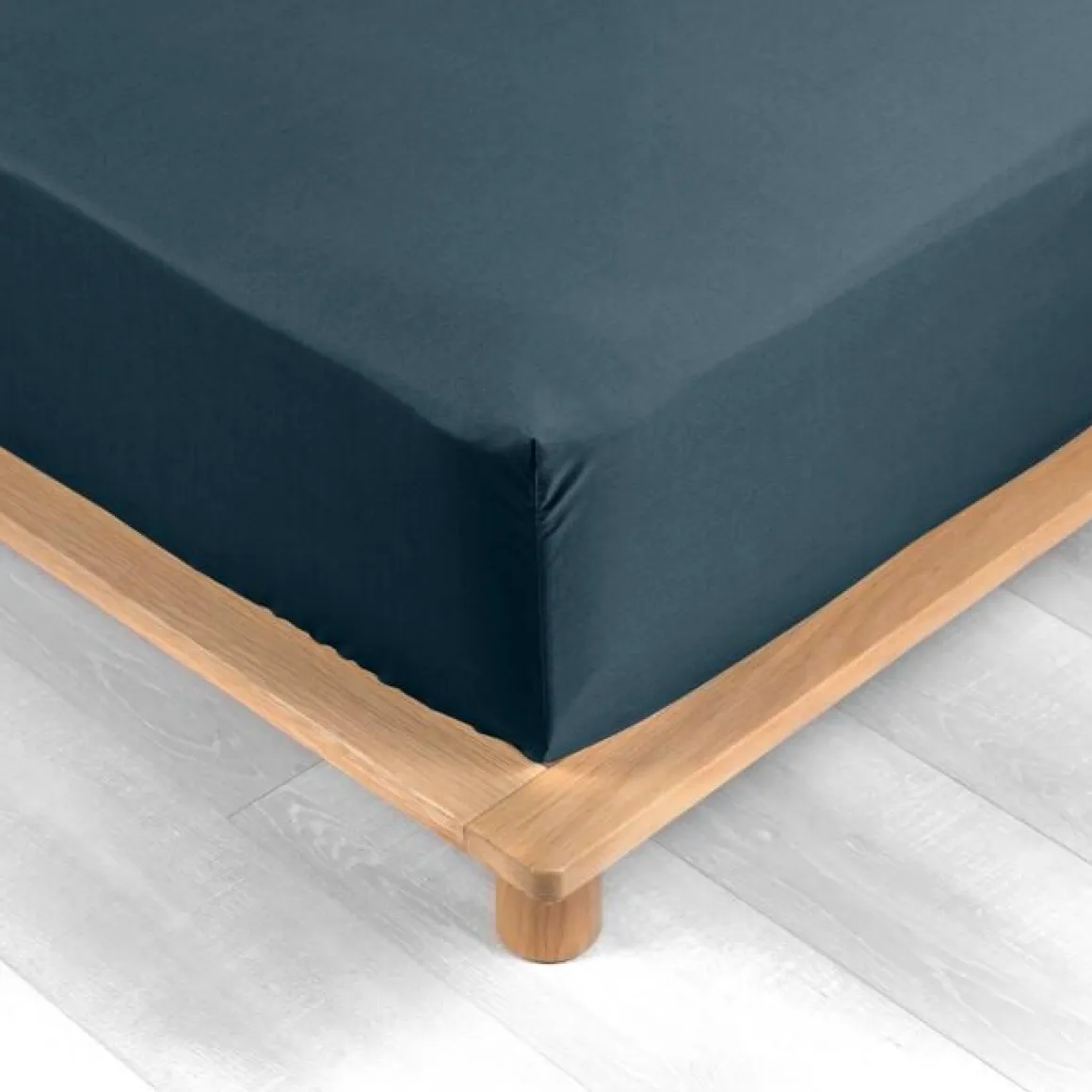 DRAP HOUSSE 160X200CM PERCALE UNI 78 FILS BLEU NUIT