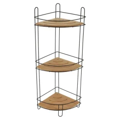 ETAGERE ANGLE FIL METAL BAMBOU 3 NIVEAUX NOIR