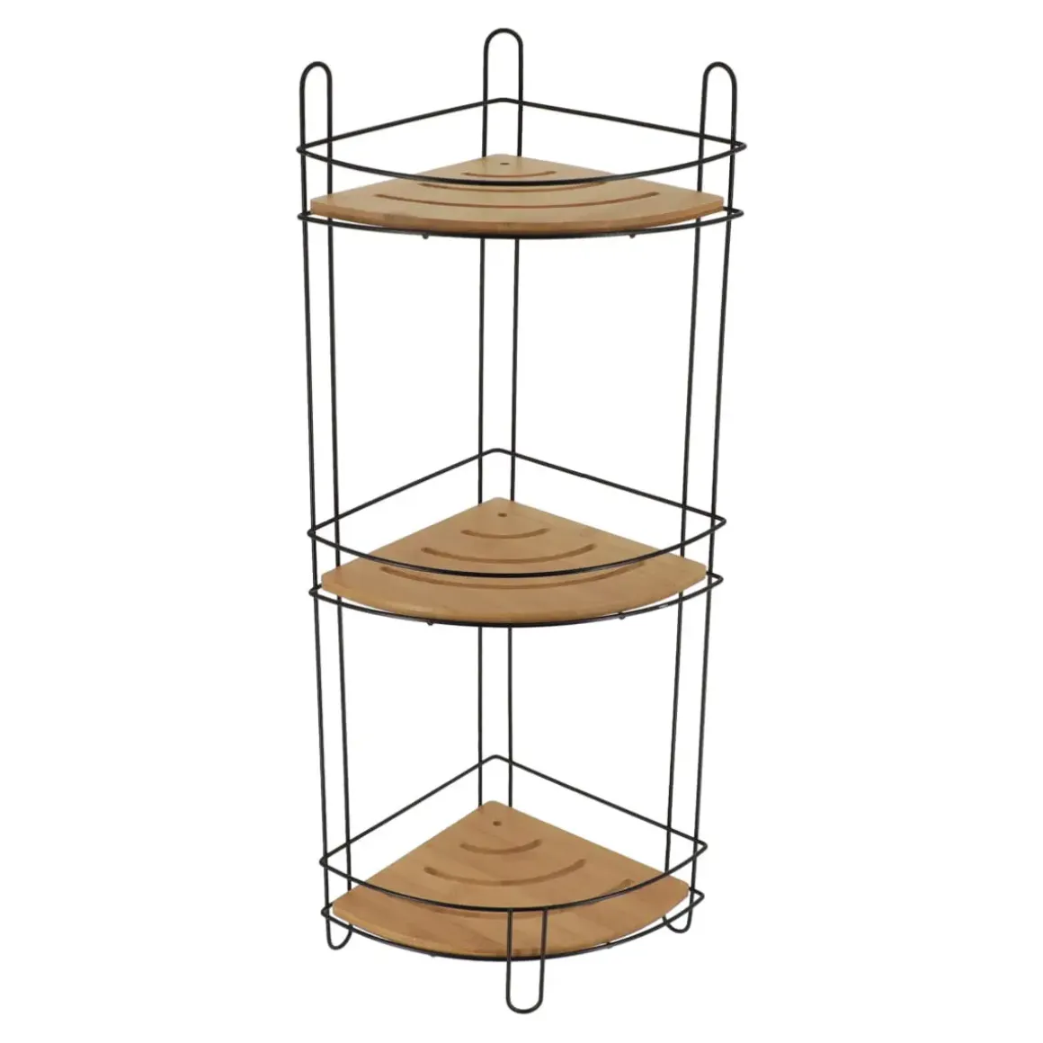ETAGERE ANGLE FIL METAL BAMBOU 3 NIVEAUX NOIR