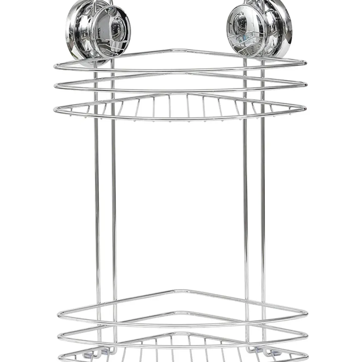ETAGERE D ANGLE METAL 2 NIVEAUX SUR VENTOUSES CHROME