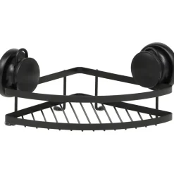 ETAGERE D ANGLE METAL SUR VENTOUSES NOIR