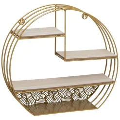 ETAGERE MURALE BOIS METAL ROND GOLD D.39X10.3X36CM