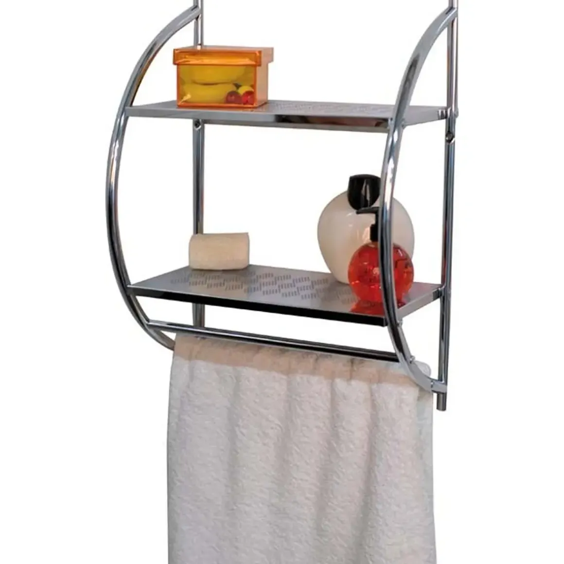 ETAGERE MURALE 2 ETAGES ET PORTE SERVIETTES CHROME