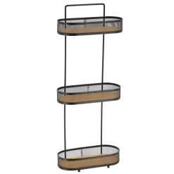 ETAGERE OVALE 3 NIVEAUX METAL PLATEAUX BAMBOU NOIR BAMBOU