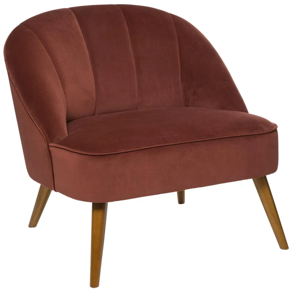 FAUTEUIL VELOURS PIED BOIS NAOVA TERRACOTTA