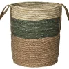 GRANDE PANIERE MATIERE VEGETALE RONDE BLANC VERT NATUREL