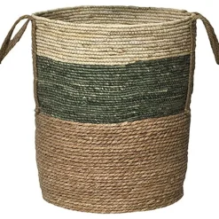 GRANDE PANIERE MATIERE VEGETALE RONDE BLANC VERT NATUREL