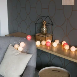 GUIRLANDE BOULE 20 LED NUANCE ROSE TAUPE