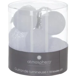 GUIRLANDE LED PILE 10 BOULES BLANC D.6CM