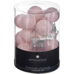 GUIRLANDE LED PILE 16 BOULES ROSE CLAIR D.3.5CM