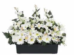 JARDINIERE GERBERAS BOUTONS ROSES ET GLAIEULS H.62CM