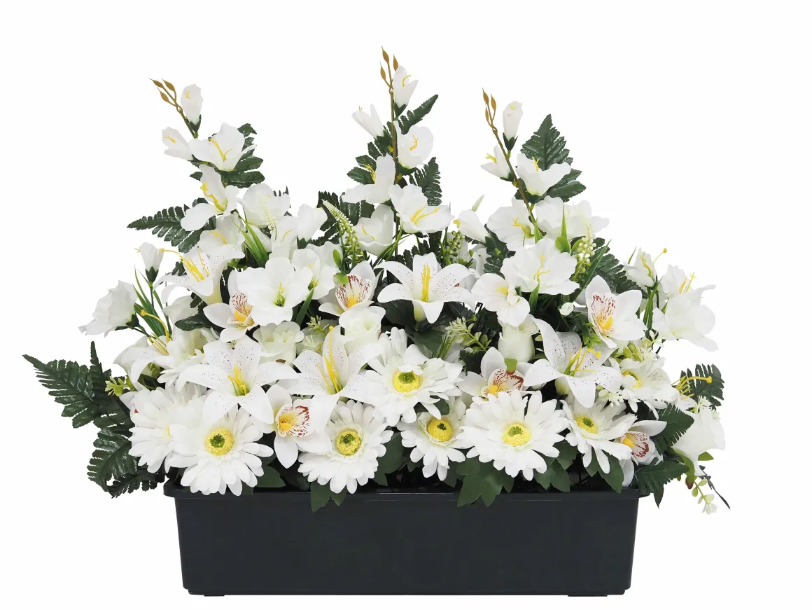 JARDINIERE GERBERAS BOUTONS ROSES ET GLAIEULS H.62CM