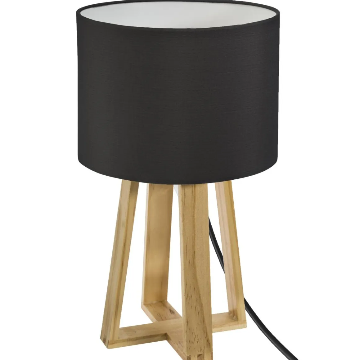LAMPE PIED BOIS NOIR MOLU H.35CM