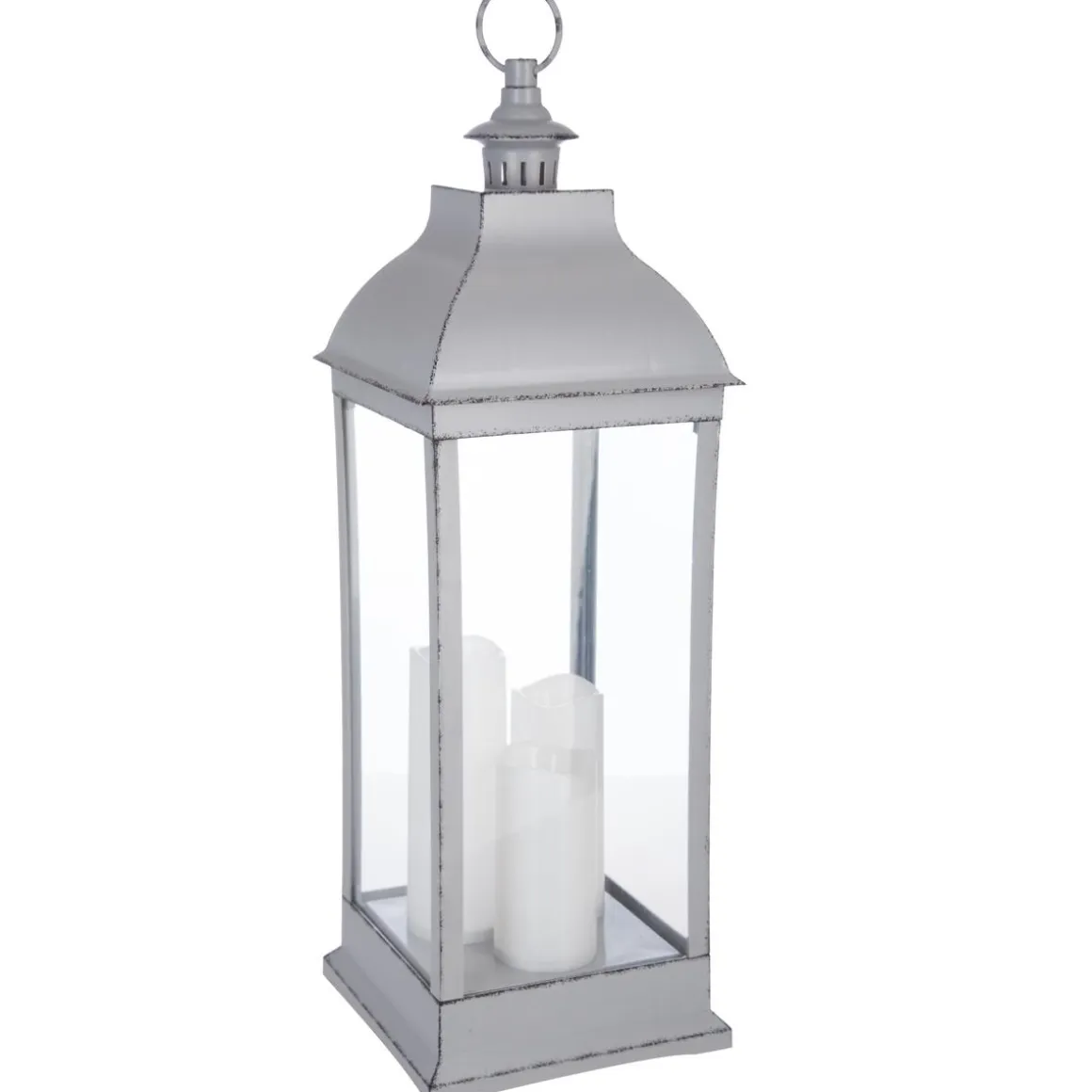 LANTERNE LED ANTIQUE GRIS H.71CM
