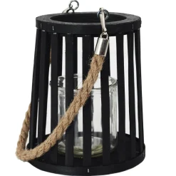 LANTERNE NOIRE AJOUREE ANSE CORDE 14X16CM