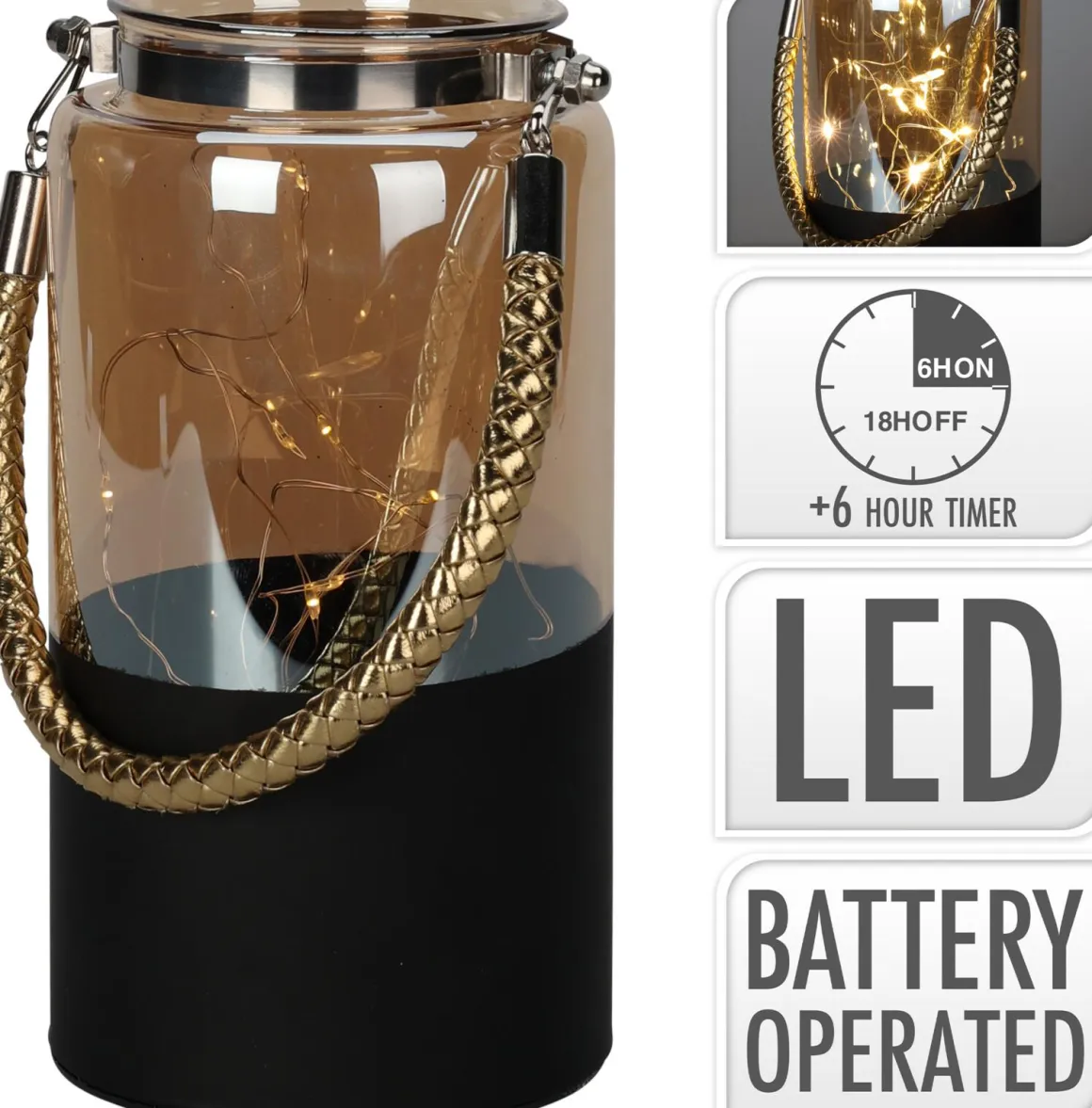 LANTERNE VERRE LED MARRON