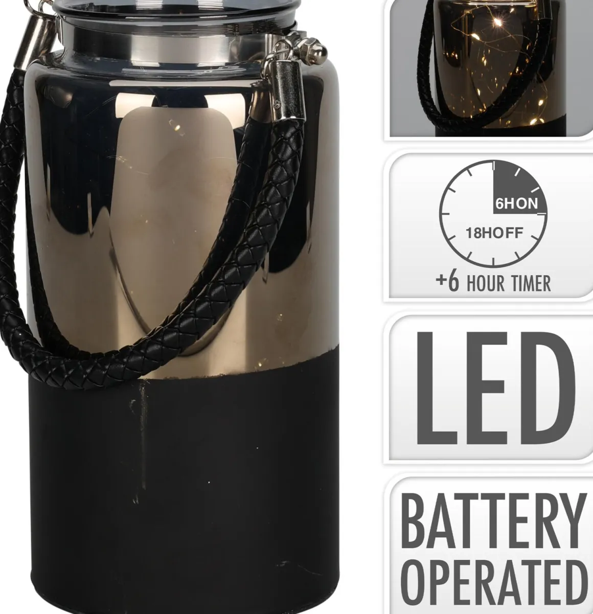 LANTERNE VERRE LED NOIRE