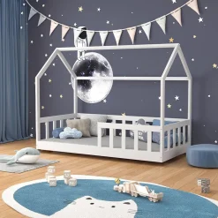 LIT CABANE BLANC BARRIERE 90X190CM