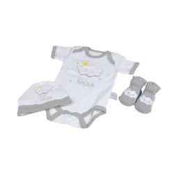 LOT BODY BONNET ET CHAUSSETTES TAILLE NAISSANCE COTON GRIS