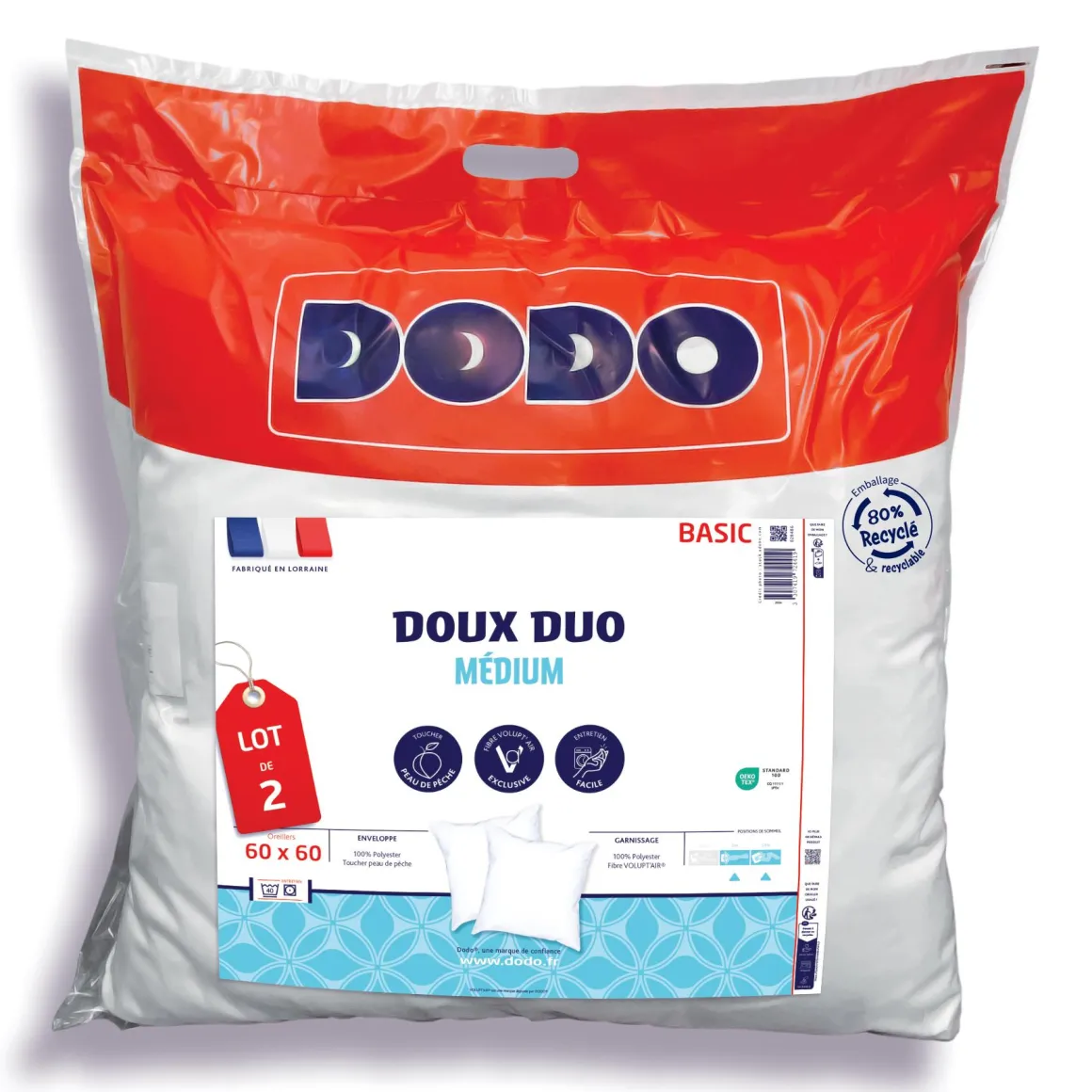 LOT 2 OREILLERS 60X60CM DOUX DUO