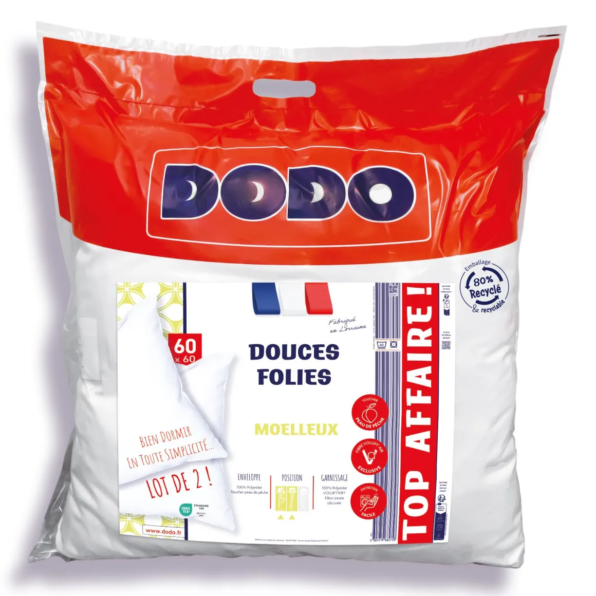 LOT 2 OREILLERS 60X60CM MOELLEUX