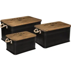 MALLE METAL BOIS NOIR CUBA D.45.2X30X25CM