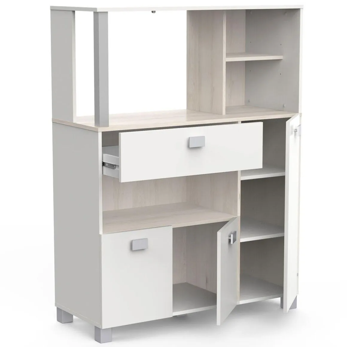 MEUBLE LOGE TOUT 3 PORTES 1 TIRROIR BASILIC ACACIA BLANC MAT