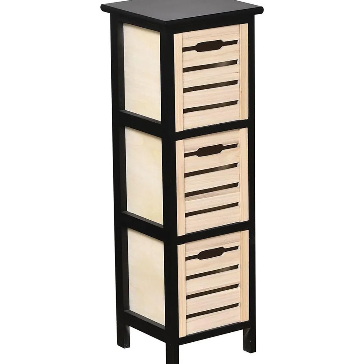 MEUBLE MDF PAULOWNIA 3 TIROIRS BICOLORE NOIR NATUREL