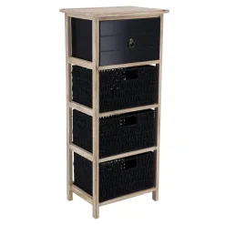 MEUBLE PAULOWNIA 1 TIROIR POIGNEE BRONZE 3 PANIERS NOIR