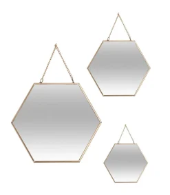 MIROIR HEXAGONAL METAL CHAINE X3 OR