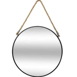 MIROIR METAL ROND CORDE NOIR D.55CM