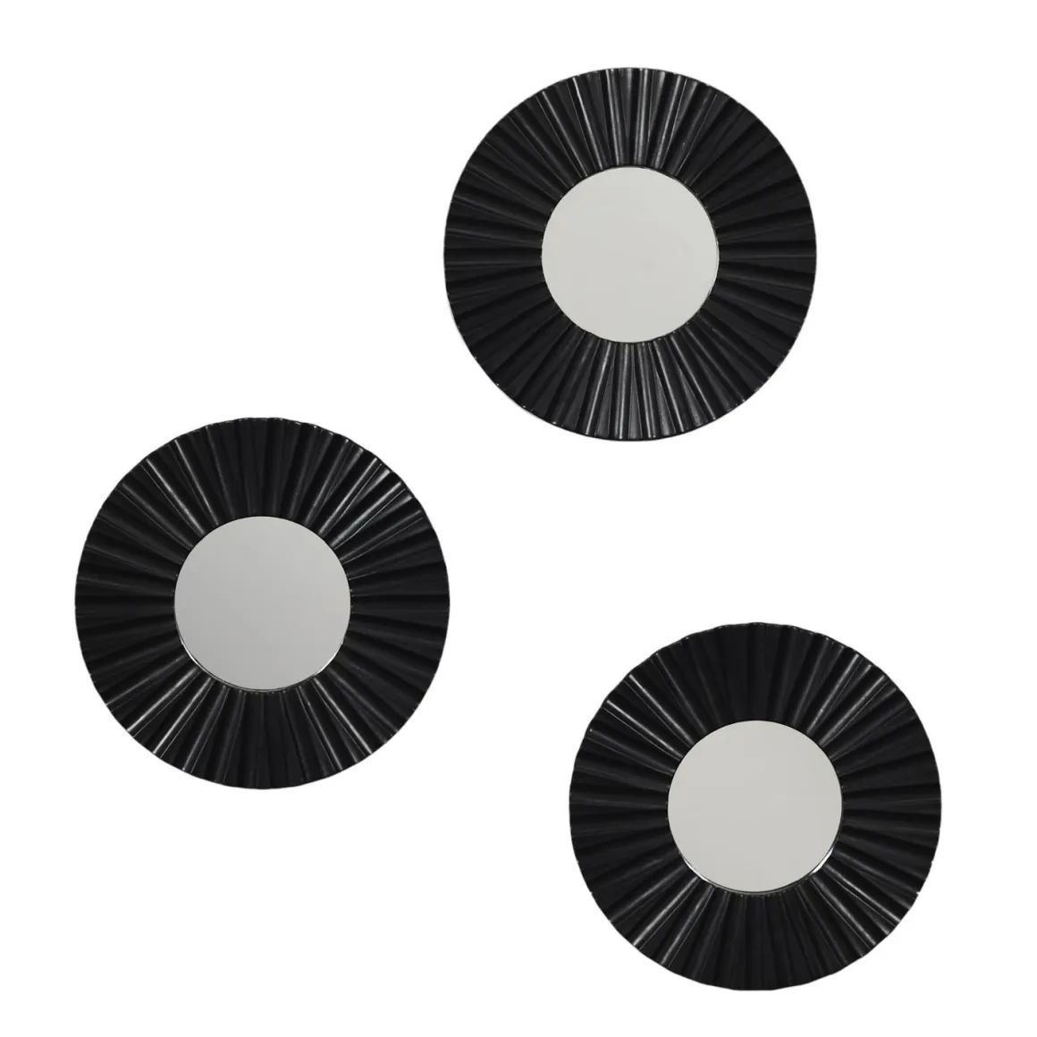 MIROIR ROND X3 PIECES NOIR ET DORE 21CM