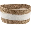 MOYEN PANIER PAILLE ET COTON 28X18X14CM NATUREL BLANC