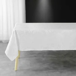 NAPPE RECTANGLE 140X240CM JACQUARD PLUMETTE BLANC
