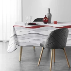 NAPPE RECTANGLE 150X240 CM POLYESTER IMP ONDULYS BLANC ROUGE
