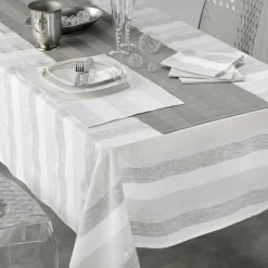 NAPPE 140X240CM COTON METALLISE ELDORA NATUREL ARGENT