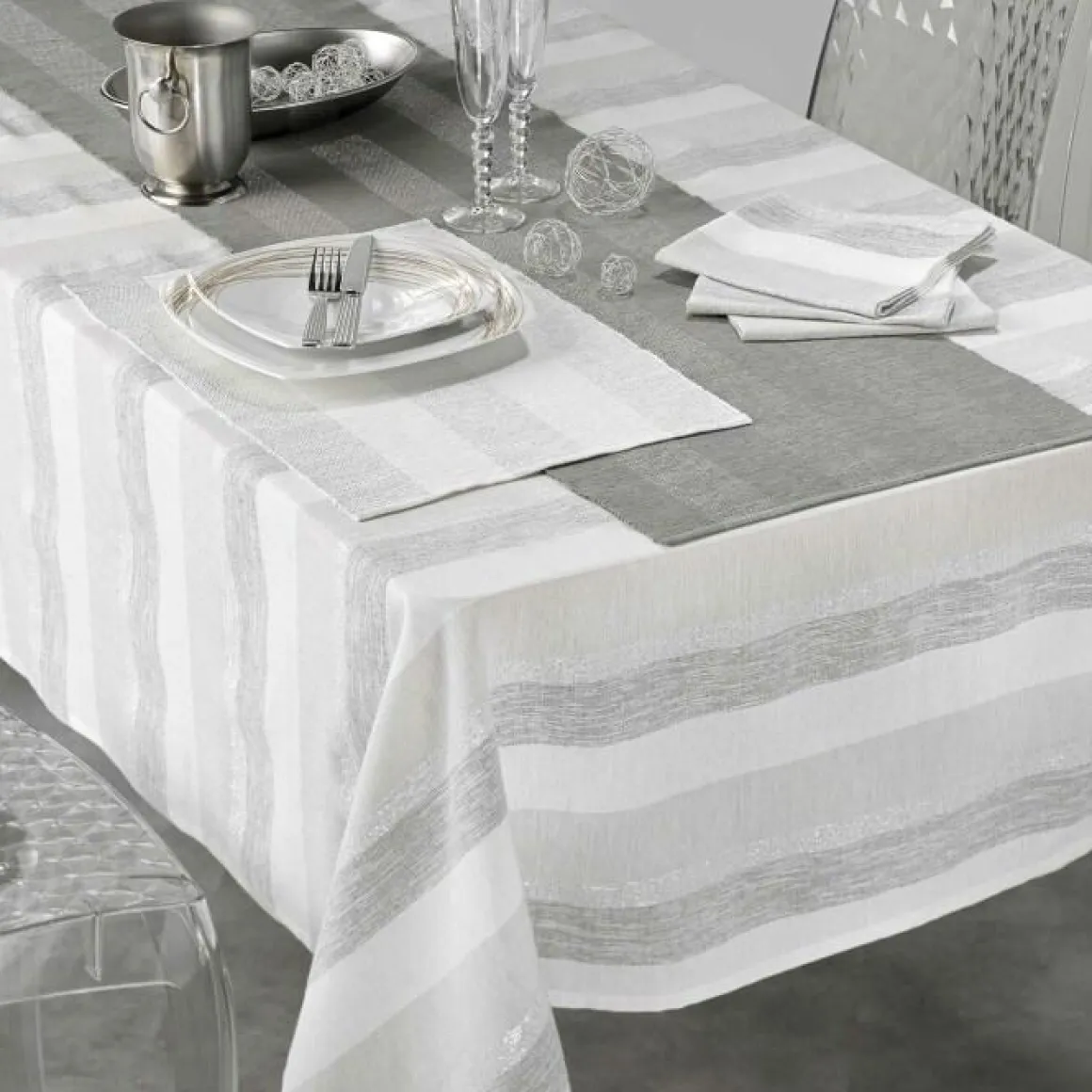 NAPPE 140X240CM COTON METALLISE ELDORA NATUREL ARGENT