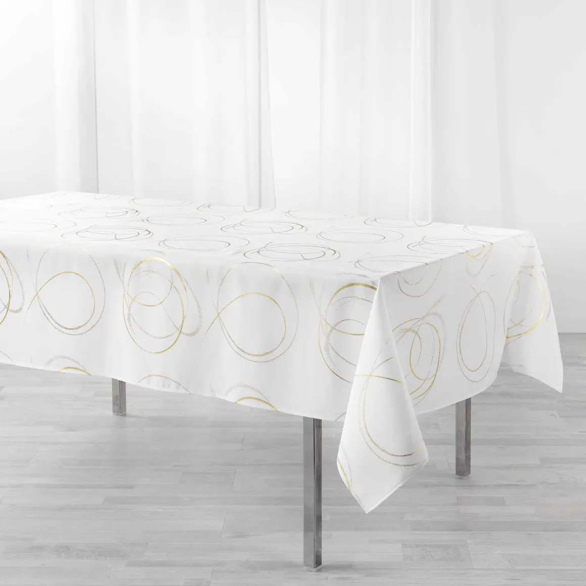 NAPPE 150X240CM METALLISE BULLY BLANC OR