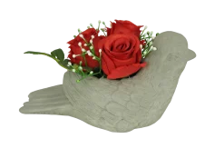 OISEAU CIMENT AVEC ROSES D22X10.5X12XH12CM